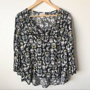 Gorgeous Boho 3/4 Sleeve Black Floral Blouse